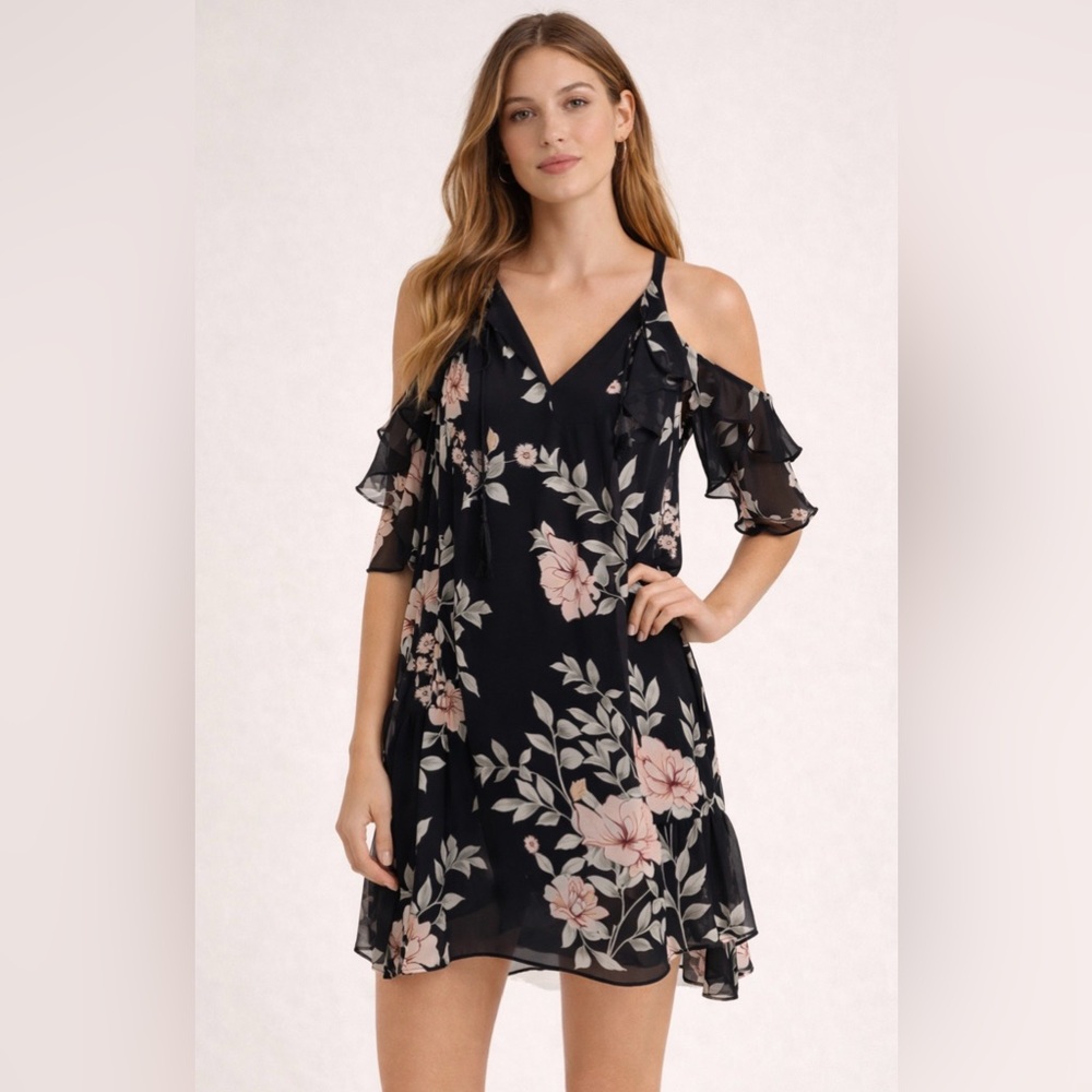 Guess Black Floral Cold Shoulder Dress